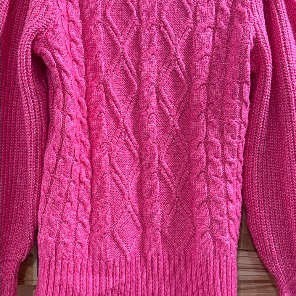 Crown & Ivy Vibrant Pink Soft Cozy Cable Knit Crewneck Cold Weather Sweater Sz S - Picture 2 of 9